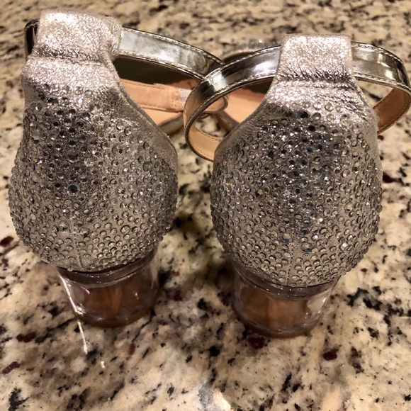 Women’s Silver Rhinestone Formal Low Heels Open Toe Party Dress/Wedding Shoes - Picture 7 of 8